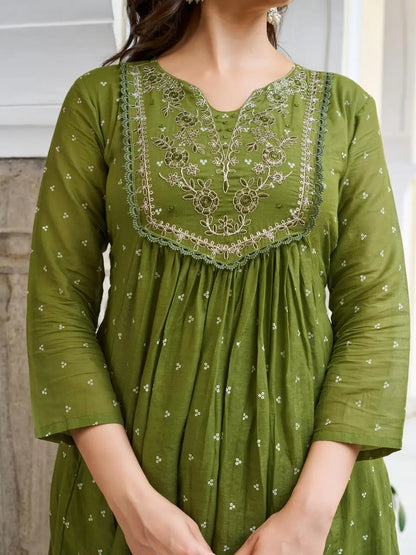 Women's Beautiful Cotton Fabric Embroidery Work Straight Kurta Pant and Dupatta Set 4431