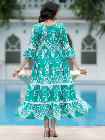 Women's Gorgeous Flared Printed French Crepe Dress