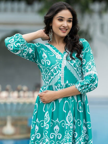 Women's Gorgeous Flared Printed French Crepe Dress