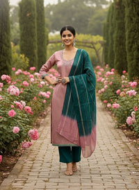 Peach Color Beautiful Ethnic Partywear Embroidered Suit