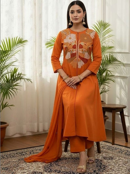 Rust Color Silk Blend Fabric Elegant Salwar Kameez
