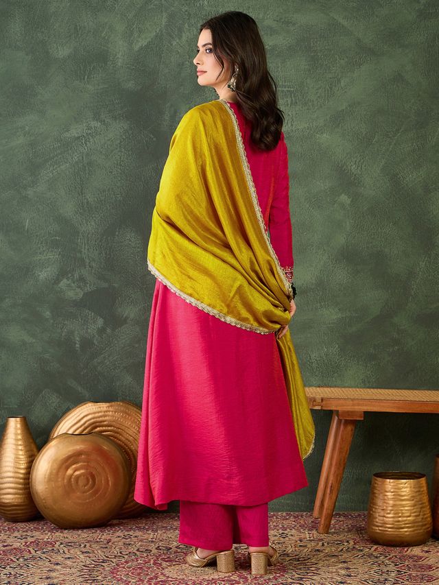 Gajri Color Vichitra Silk Fabric Designer Embroidery Work Graceful Partywear Suit