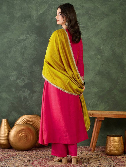 Gajri Color Vichitra Silk Fabric Designer Embroidery Work Graceful Partywear Suit