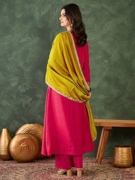 Gajri Color Vichitra Silk Fabric Designer Embroidery Work Graceful Partywear Suit