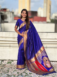 Violet Color Soft Silk Fabric Woven Paithani Designer Cultural Rich Saree
