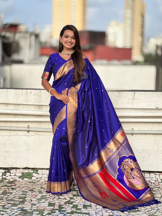 Violet Color Soft Silk Fabric Woven Paithani Designer Cultural Rich Saree