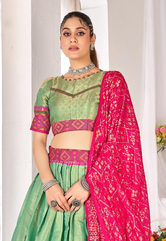 Weaving work silk semi stitched lehenga choli