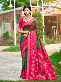 Green Soft Silk Saree with Floral Printed Work with Blouse