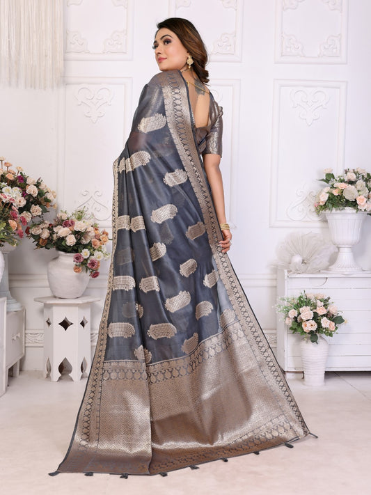 Grey Weaving Soft Organza Saree With Blouse