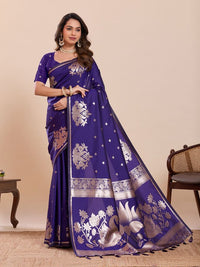 Violet Color Soft Silk Fabric Woven Jari Designer Partywear Saree