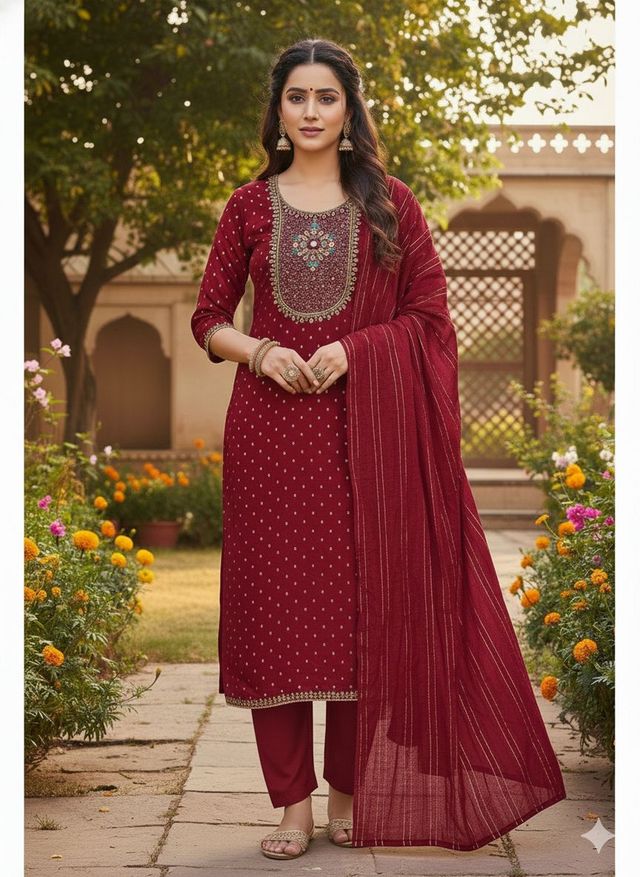 Maroon Color Modal Buti Fabric Woven Designer Beautiful Partywear Sawlar Kameez