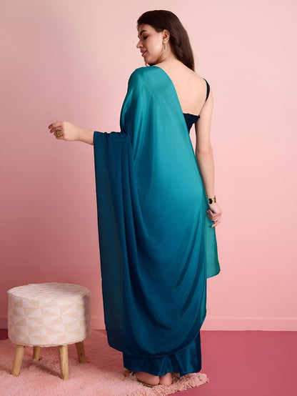 Blue Color Ready To Wear Chinon Fabric Saree For Stylish Looks