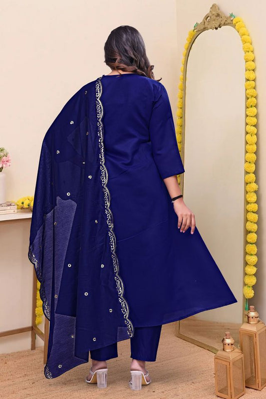BlueColor Chanderi Silk Fabric Designer Embroiderd Stitched Suit