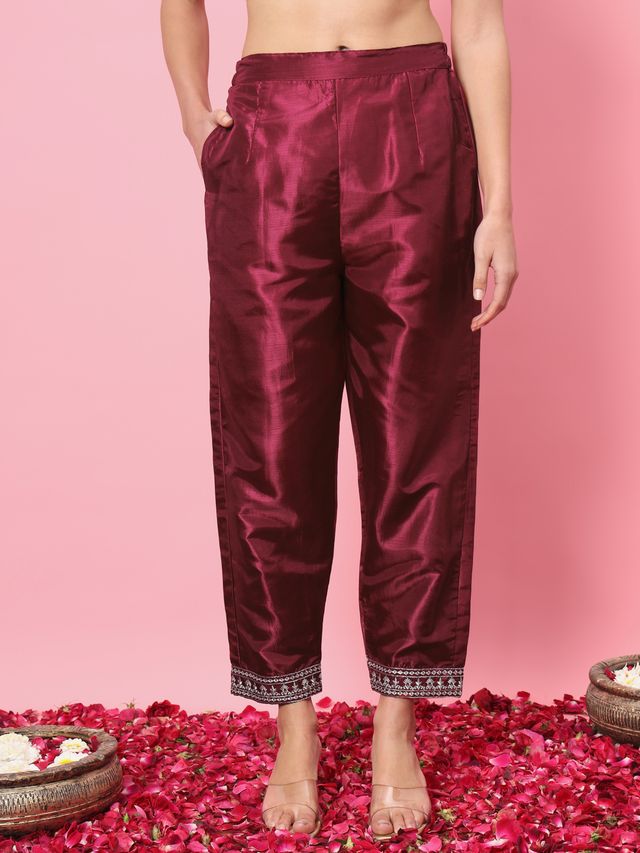 Cherry Red Color Silk Blended Ethnic Partywear Ceremonial Suit