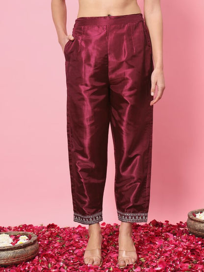 Cherry Red Color Silk Blended Ethnic Partywear Ceremonial Suit