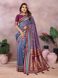 Lavender Color Handloom Silk Fabric Jacquard Weaving Designer Partywear Saree