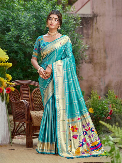 Woven Meenakari Designer Sea Green Color Ethnic Partywear Saree