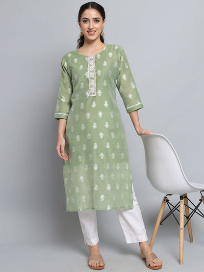 Pista Color Beautiful Silk Blend Fabric Sophisticated Kurta For Girls