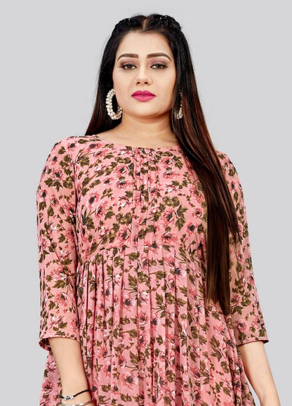 Pink Color Georgette Fabric Readymade Kurti For Ethnic Festive Looks