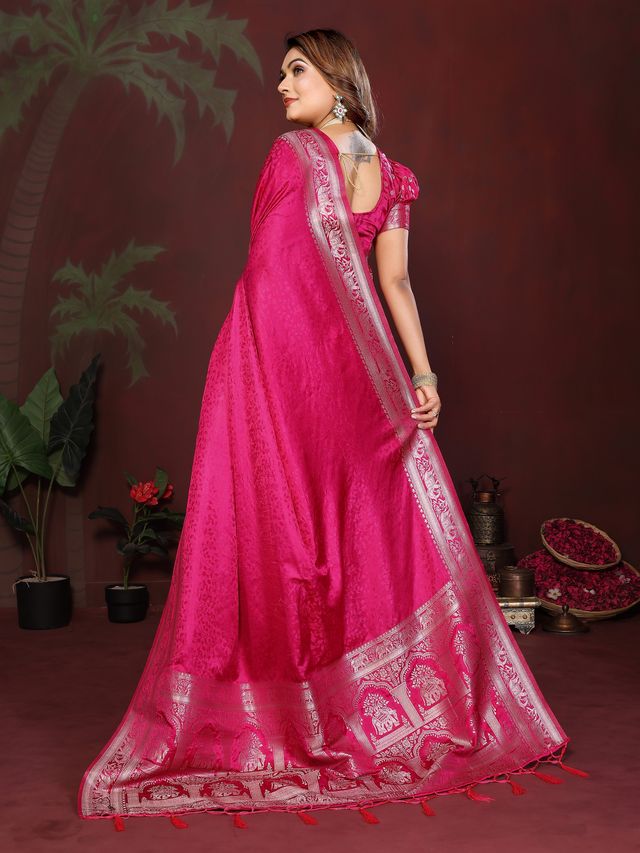 Pink Color Satin Silk Fabric Woven Jari Designer Sophisticated Saree