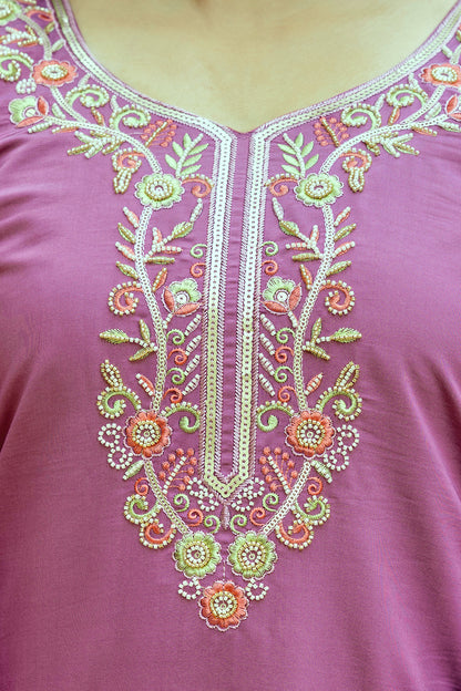 Women Beautiful Embroidery Viscose Chanderi Silk Fabric with Straight Kurta, Pant and Dupatta Set