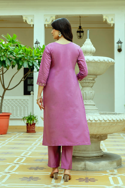 Women Beautiful Embroidery Viscose Chanderi Silk Fabric with Straight Kurta, Pant and Dupatta Set