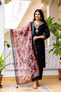 Women's Beautiful Viscose Chanderi Fabric Embroidery Work Straight Kurta Pant and Dupatta Set