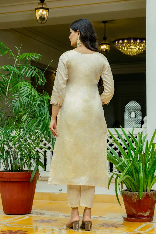 Women Beautiful Thread Work Viscose Assam Silk Fabric with Straight Kurta, Pant and Dupatta Set