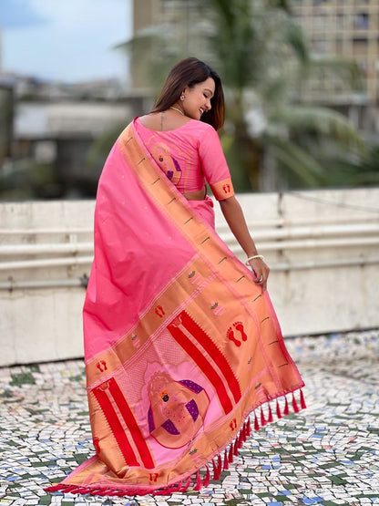 Baby Pink Color Soft Silk Fabric Woven Paithani Designer Cultural Rich Saree