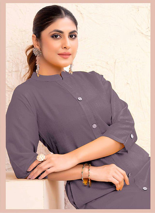 Grey Color Magic Cotton Fabric Solid Designer Formal Girlie Kurta