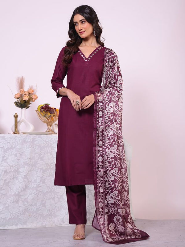 Wine Color Poly Silk Fabric Smart Ethnic Partywear Kurta Set