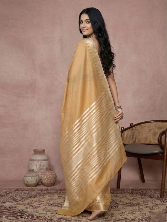 Gold Color Blended Cotton Woven Designer Ceremonial Sober Looks Saree