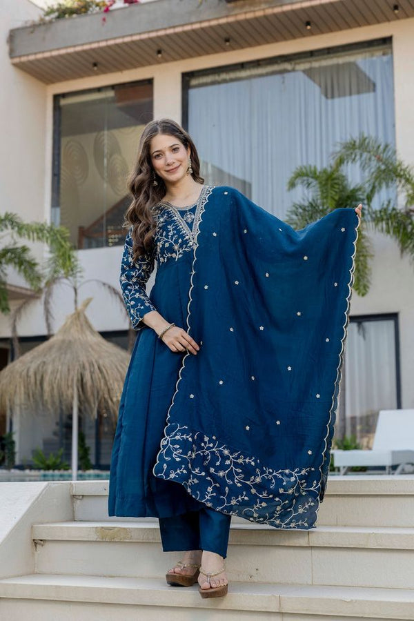 Blue Vichitra Silk Fabric Beautiful Graceful Ceremonial Kurta Set