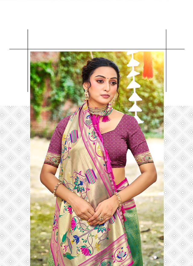 Dark Green Color Silk Blended Woven Designer Ethnic Partywear Saree