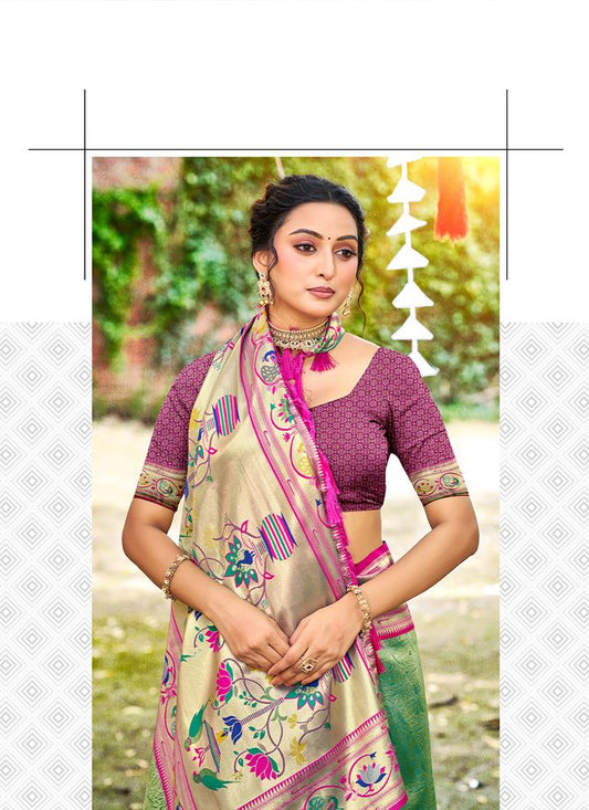 Dark Green Color Silk Blended Woven Designer Ethnic Partywear Saree