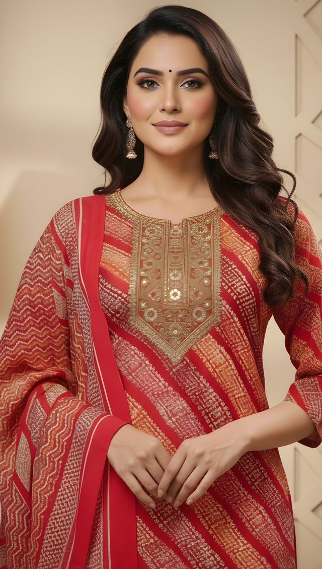 Red Color Cotton Fabric Stylish And Trendy Kurta Set For Ethnic Girls