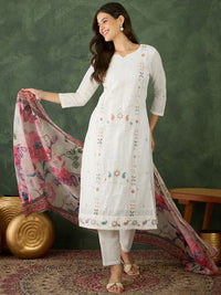 Off White Color Cotton Fabric Designer Embroidery Work Graceful Partywear Suit