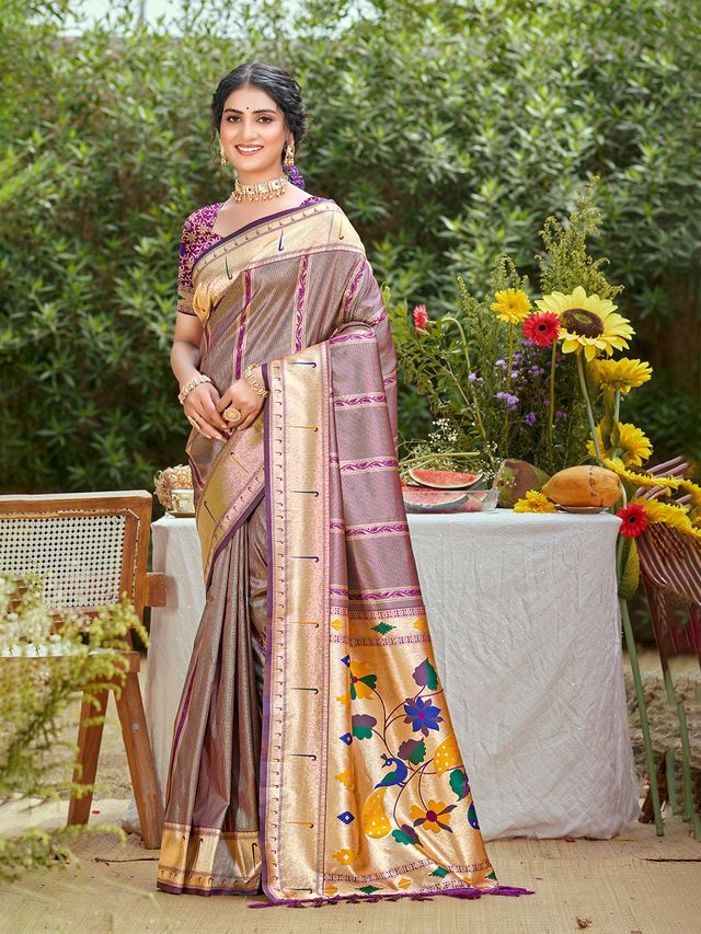 Woven Meenakari Designer Mauve Color Ethnic Partywear Saree