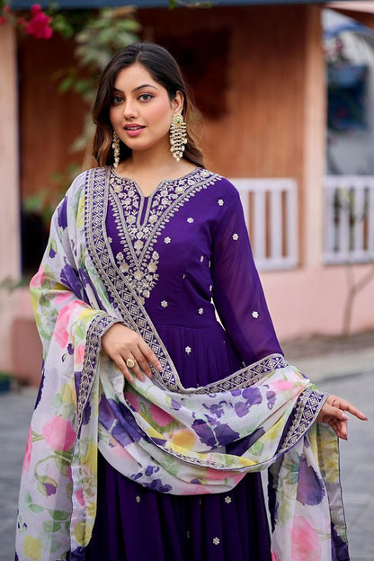 Purple Color Beautiful Ceremonial Heavy Looks Gown With Dupatta