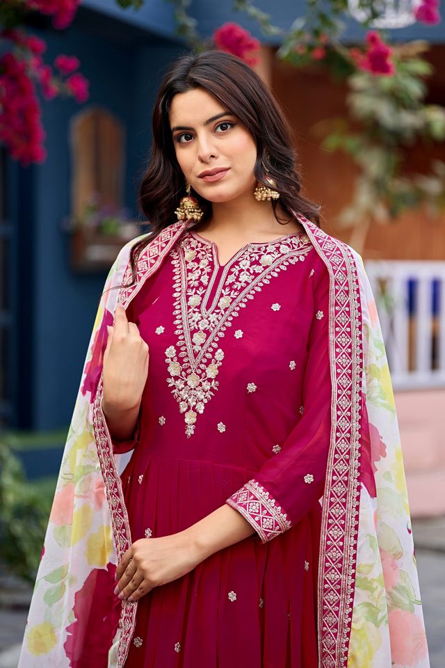 Pink Color Beautiful Ceremonial Heavy Looks Gown With Dupatta