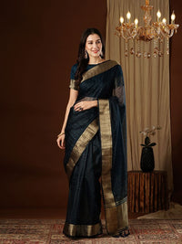 Nevy Blue Color Girlie Organza Fabric Woven Jacquard Designer Saree