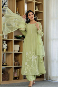 Pista Color Chanderi Silk Fabric Designer Ethnic Readymade Kurta Set