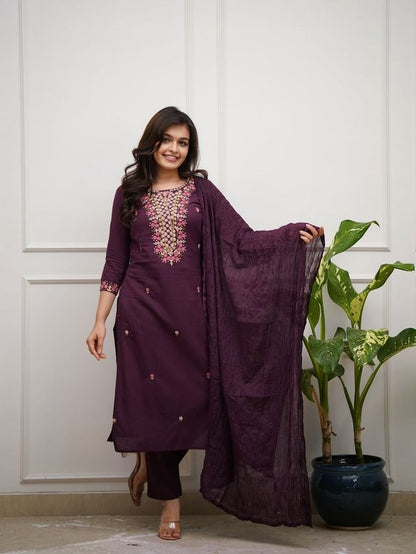 Wine Color Rayon Slub Fabric Beautiful Festive Wear Salwar Kameez