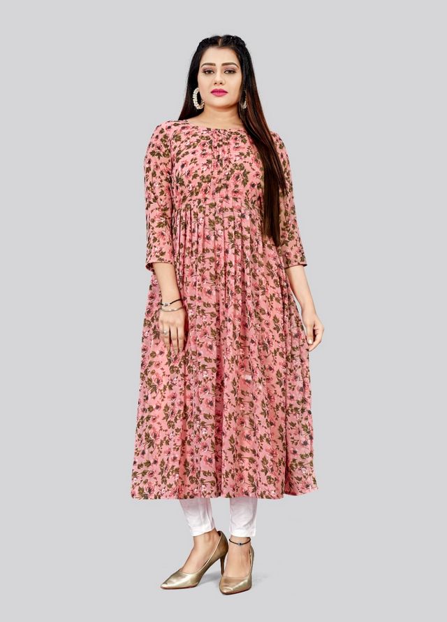 Pink Color Georgette Fabric Readymade Kurti For Ethnic Festive Looks