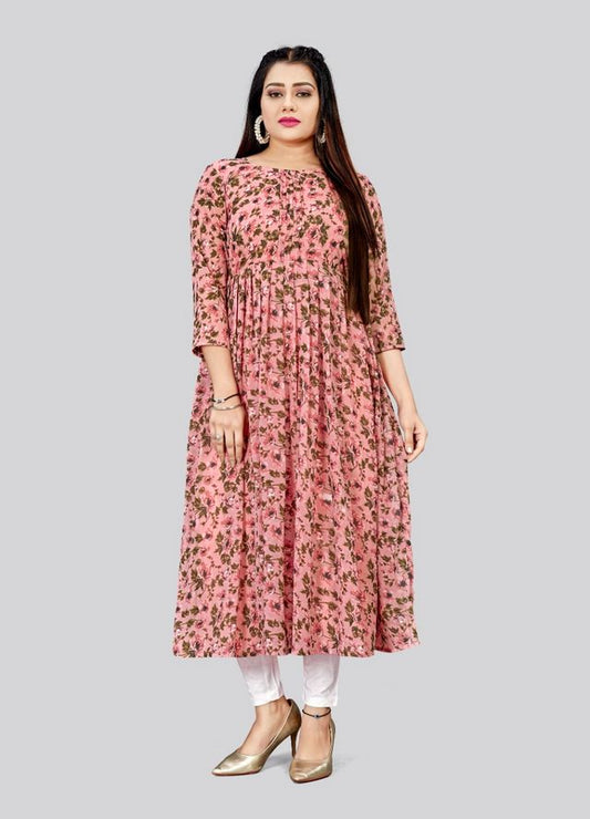 Pink Color Georgette Fabric Readymade Kurti For Ethnic Festive Looks