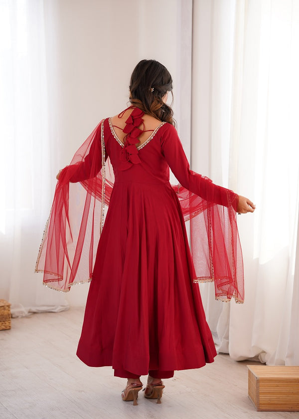 Women Red Ethnic Anarkali Kurta Set for Festive & Wedding Wear