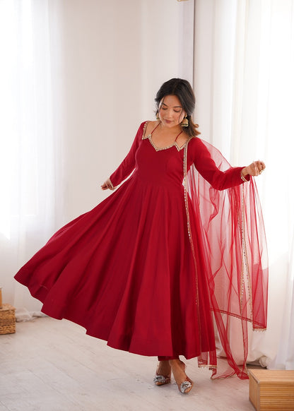 Women Red Ethnic Anarkali Kurta Set for Festive & Wedding Wear