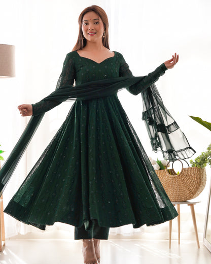 Women's Gorgeous Embroidery Fox Georgette Fabric Flared Anarkali Pant and Dupatta Set 58