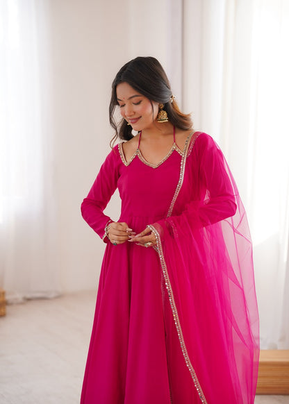 Women Ranipink Ethnic Anarkali Kurta Set for Festive & Wedding Wear
