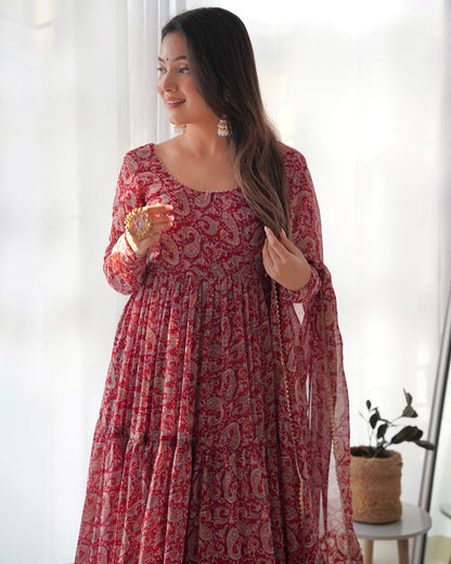 Women's Beautiful Printed Fox Georgette Fabric Flared Anarkali Pant and Dupatta Set